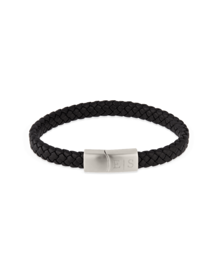 Men Leather Black Initial Bracelet