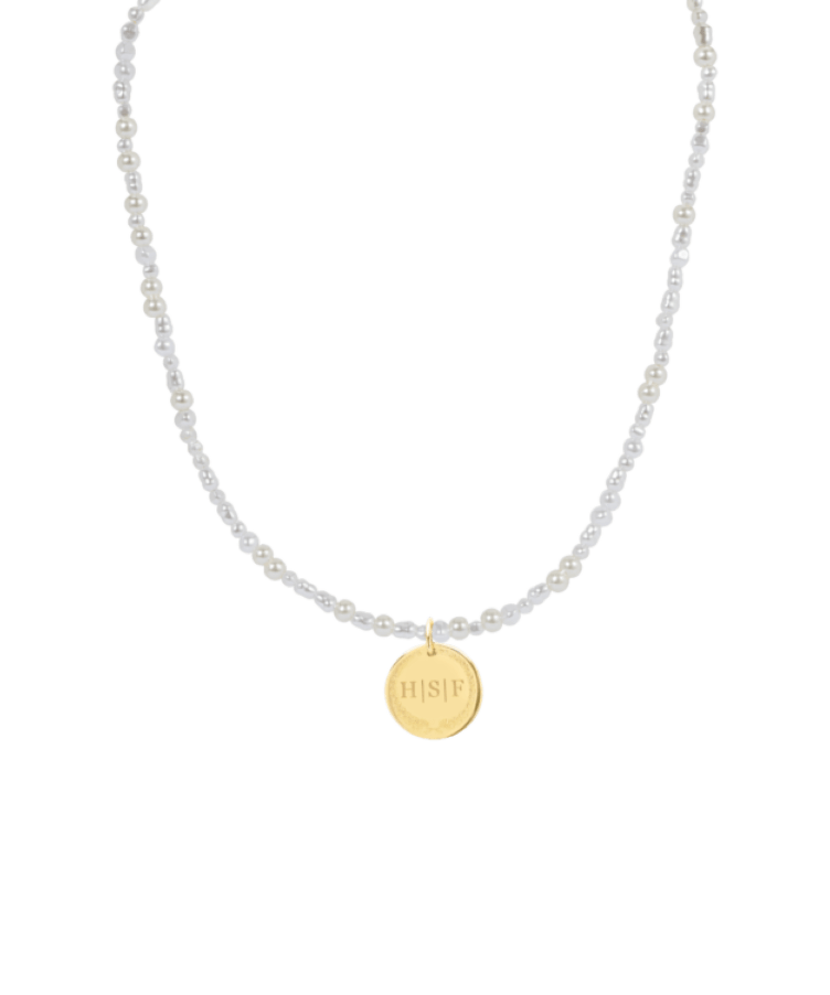 Pearl Beads Initial coin Necklace